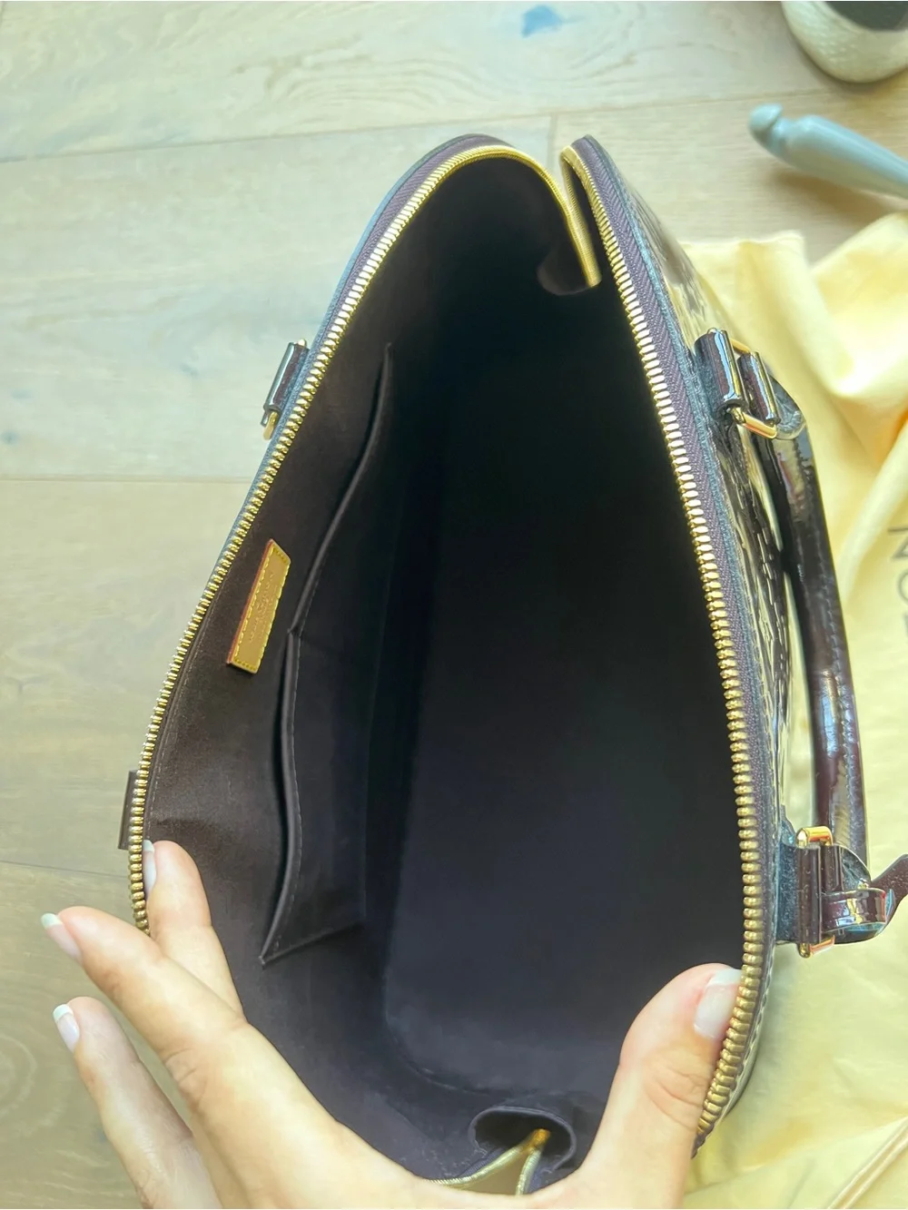 Louis Vuitton Patent Vernis Alma MM Satchel in Deep Burgundy